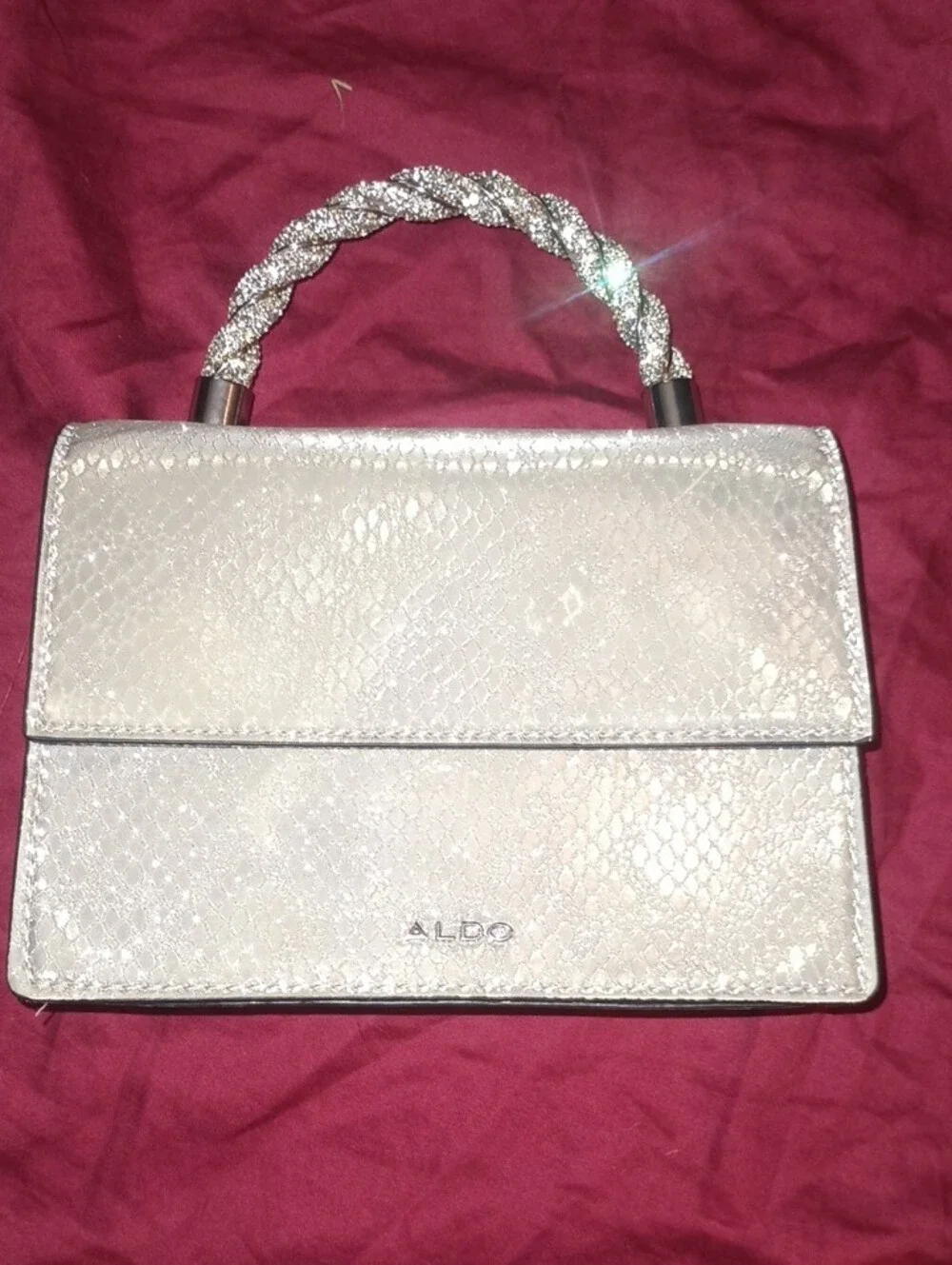 ALDO Silver Textured Top-Handle Satchel Like New Stylish Sparkles Unique Fun